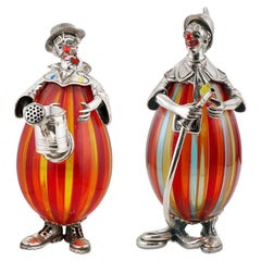 Vintage Angini Murano Art Glass Silver Enamel Gardening Clown Containers