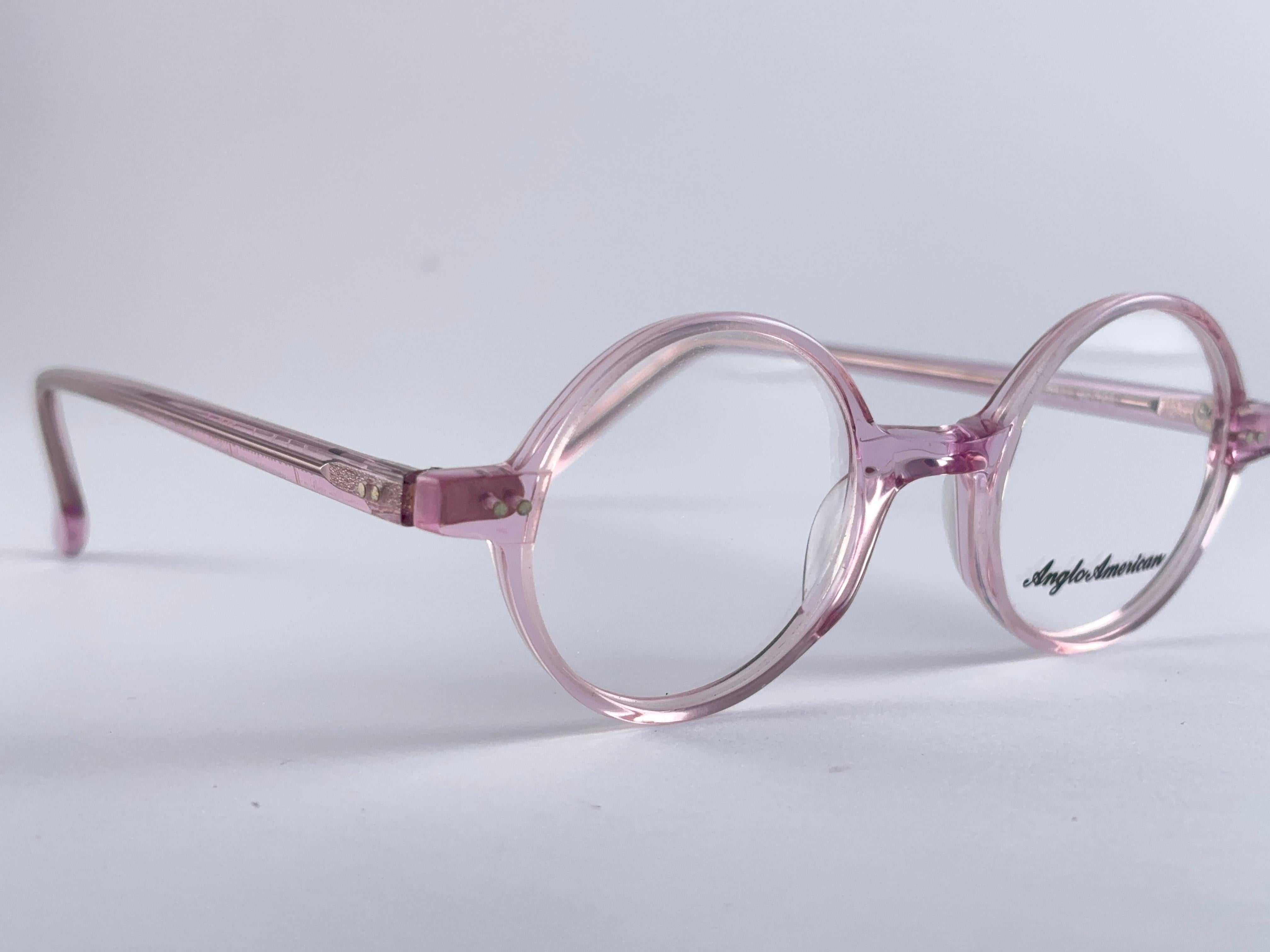 Gray Vintage Anglo American Eyewear RX Round Pink 1980's Sunglasses For Sale