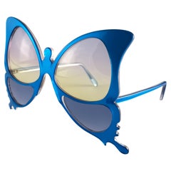 Vintage Anglo American Optical " Mariposa " Gafas de sol azules 1970 Inglaterra