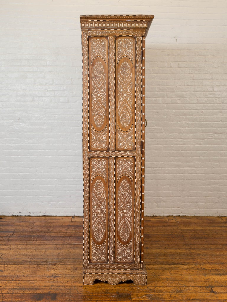 Vintage Anglo Indian Bone Inlaid Wardrobe Cabinet with Ebonized Accents ...
