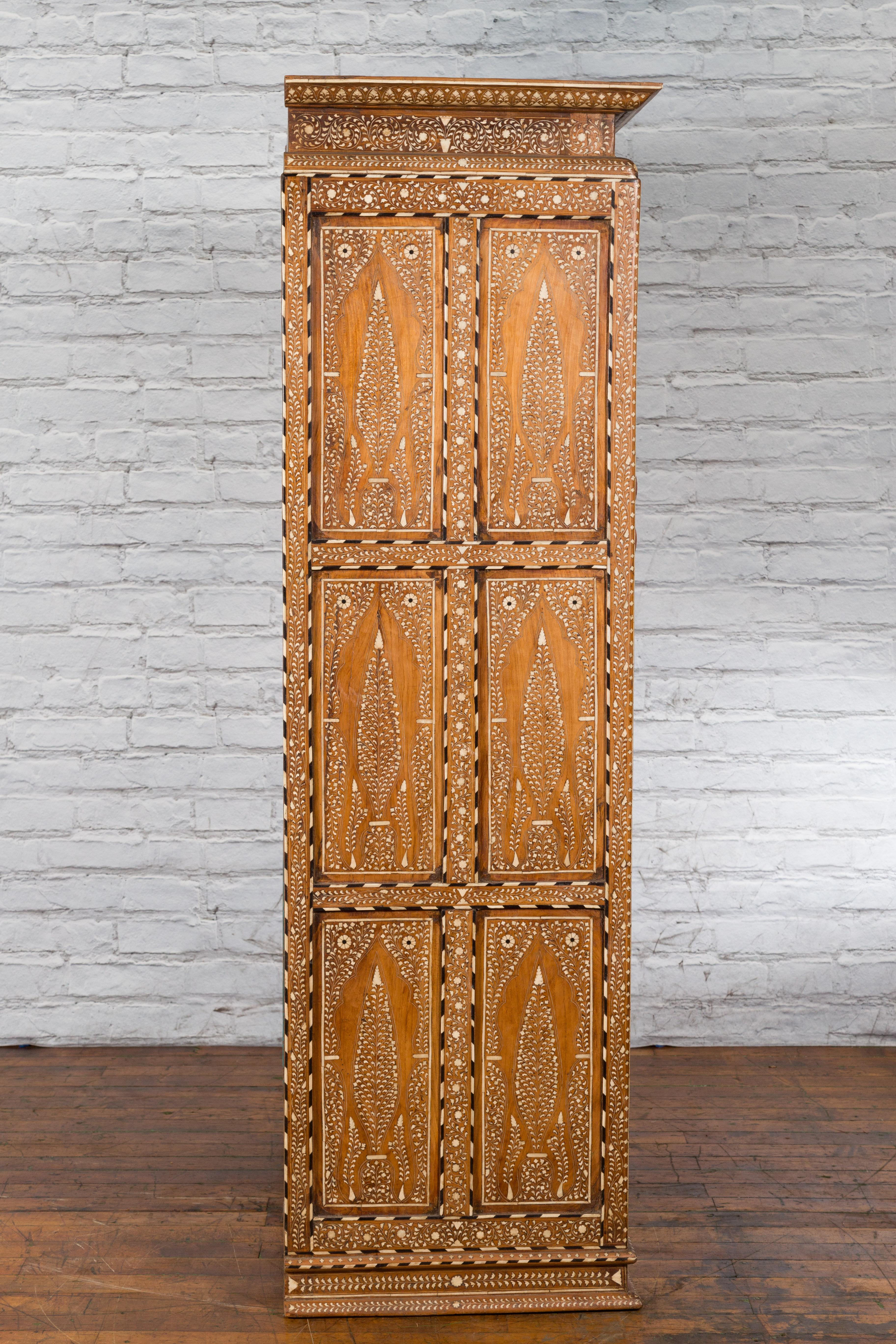 Vintage Anglo Indian Bone Inlaid Wardrobe Cabinet with Ebonized Accents 12