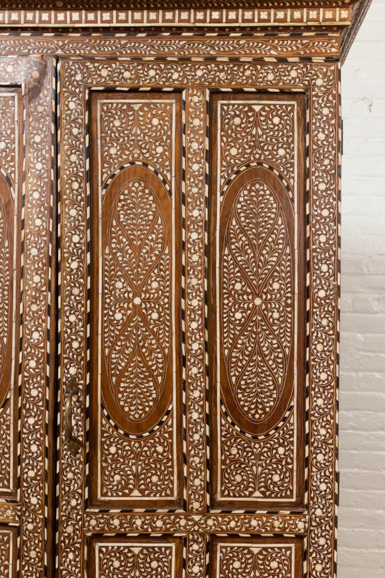Vintage Anglo Indian Bone Inlaid Wardrobe Cabinet with Ebonized Accents ...