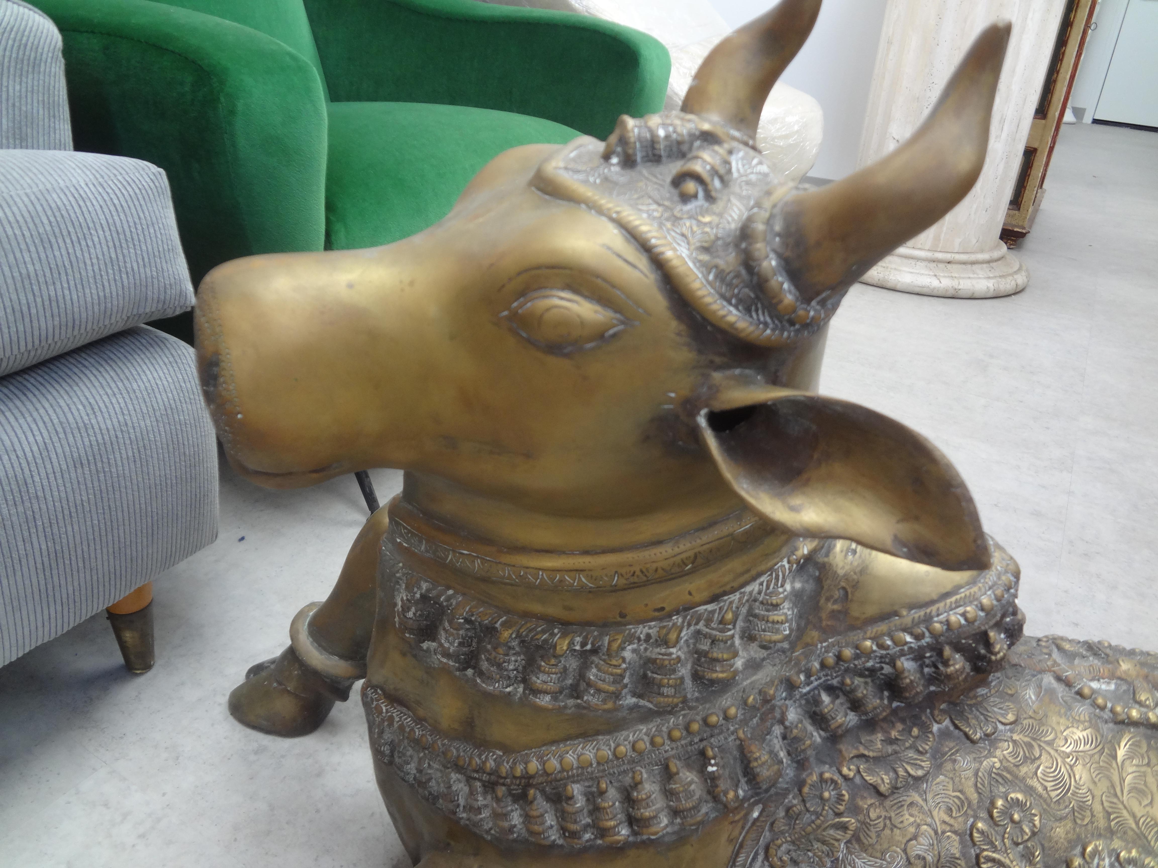 Mid-20th Century Vintage Anglo-Indian Brass Cow Sculpture For Sale