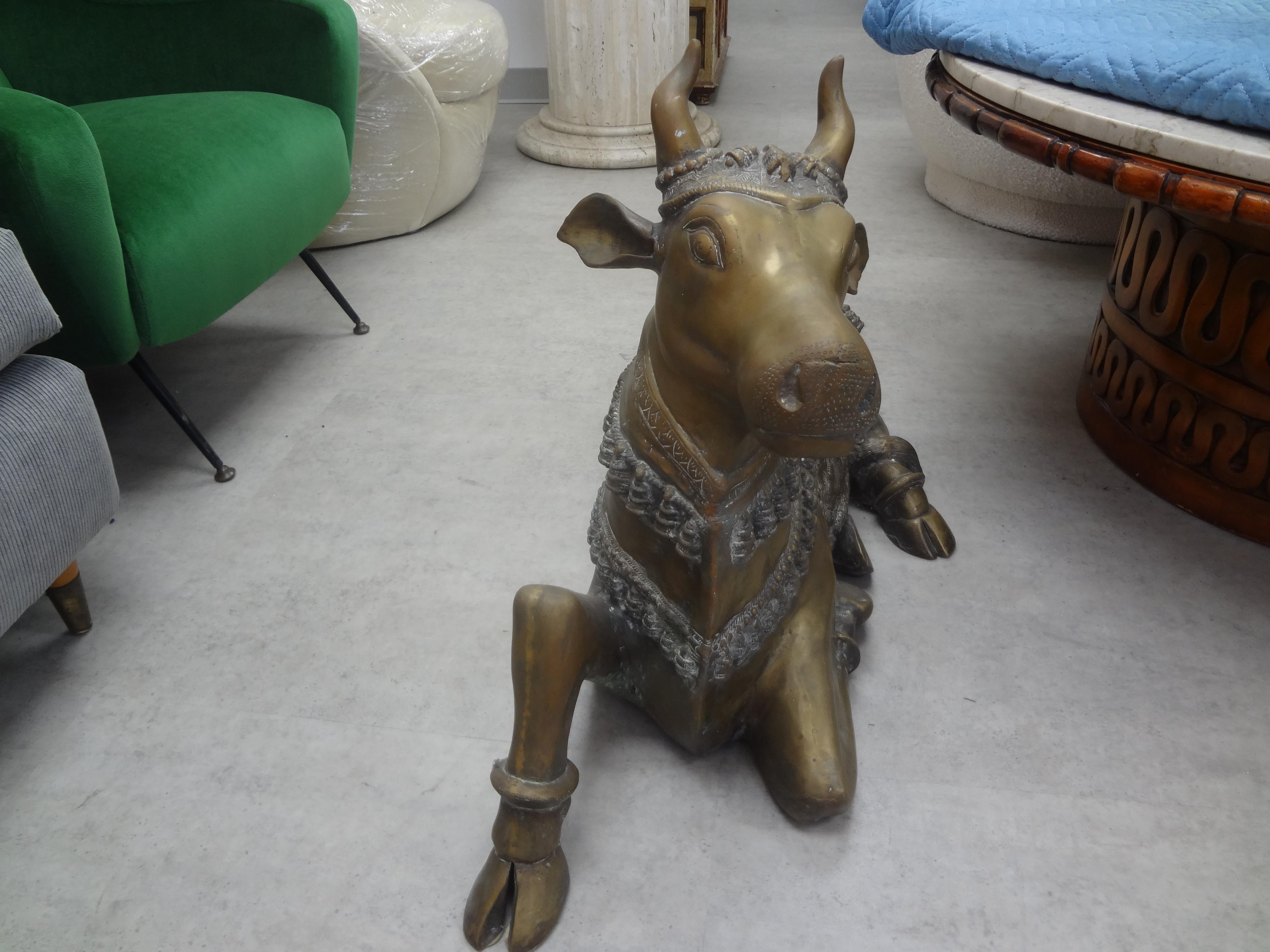 Vintage Anglo-Indian Brass Cow Sculpture For Sale 1