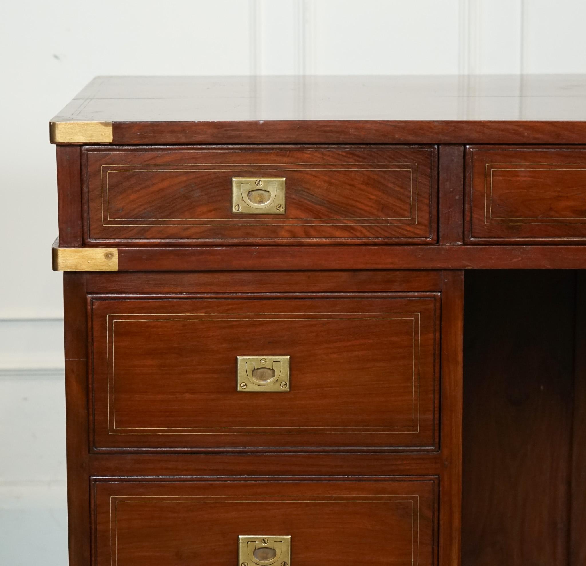 20th Century VINTAGE ANGLO INDIAN BRASS MILITARY CAMPAIGN TWiN PEDESTAL DESK