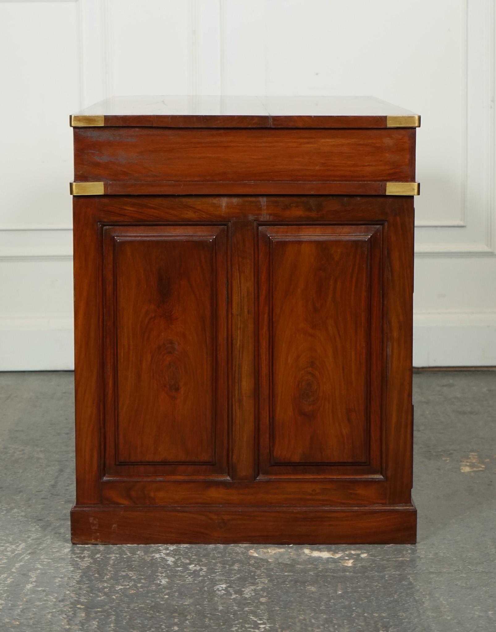VINTAGE ANGLO INDIAN BRASS MILITARY CAMPAIGN TWiN PEDESTAL DESK 2