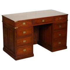 VINTAGE ANGLO INDIAN BRASS MILITARY CAMPAIGN TWiN PEDESTAL DESK