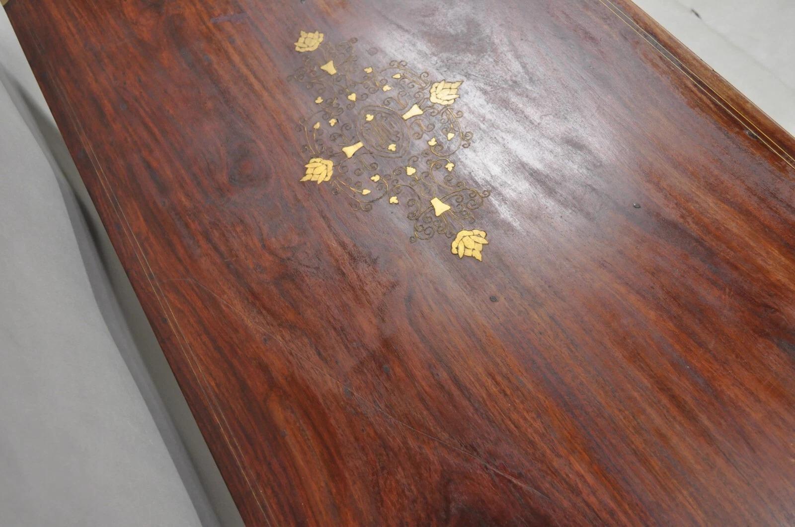 Vintage Anglo-Indiano Campaigner in legno duro con intarsio in ottone in vendita 4