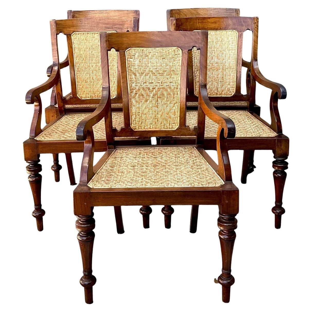 Vintage Anglo Indian Cane Dining Chairs - Set of 5