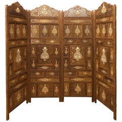 Vintage Anglo Indian Folding Wood Screen