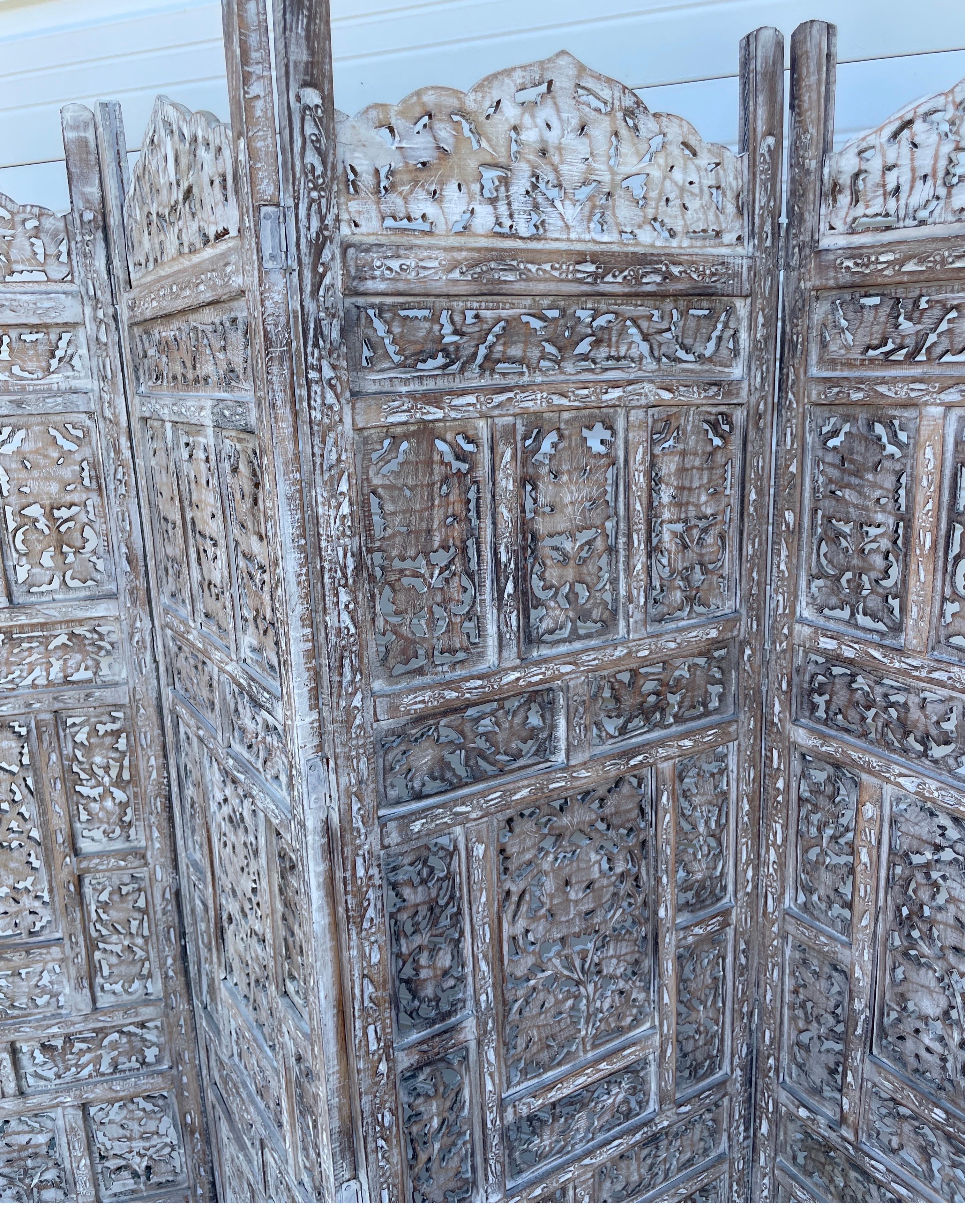 Anglo-Indian Vintage Anglo Indian Four Panel Screen For Sale