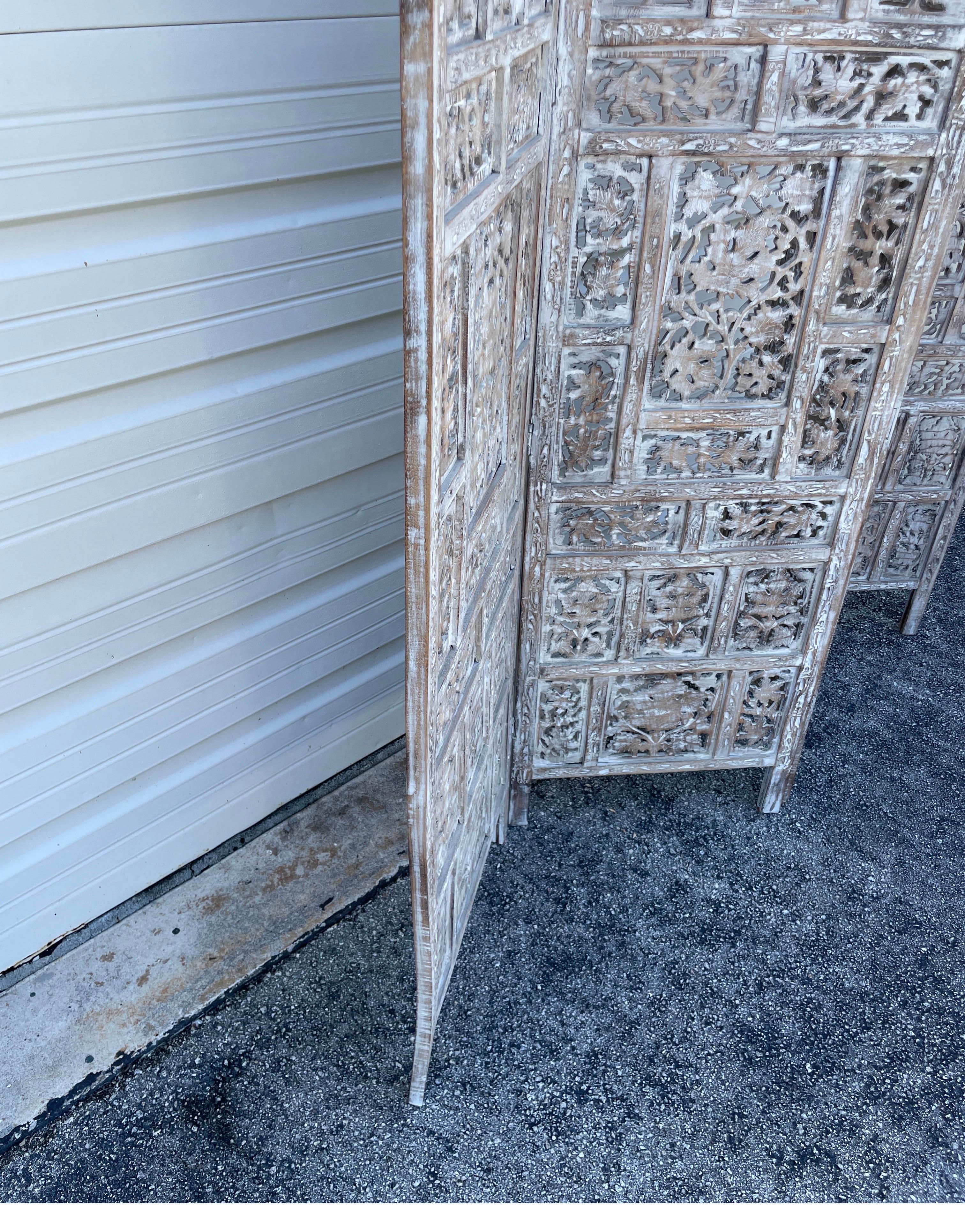 Wood Vintage Anglo Indian Four Panel Screen For Sale