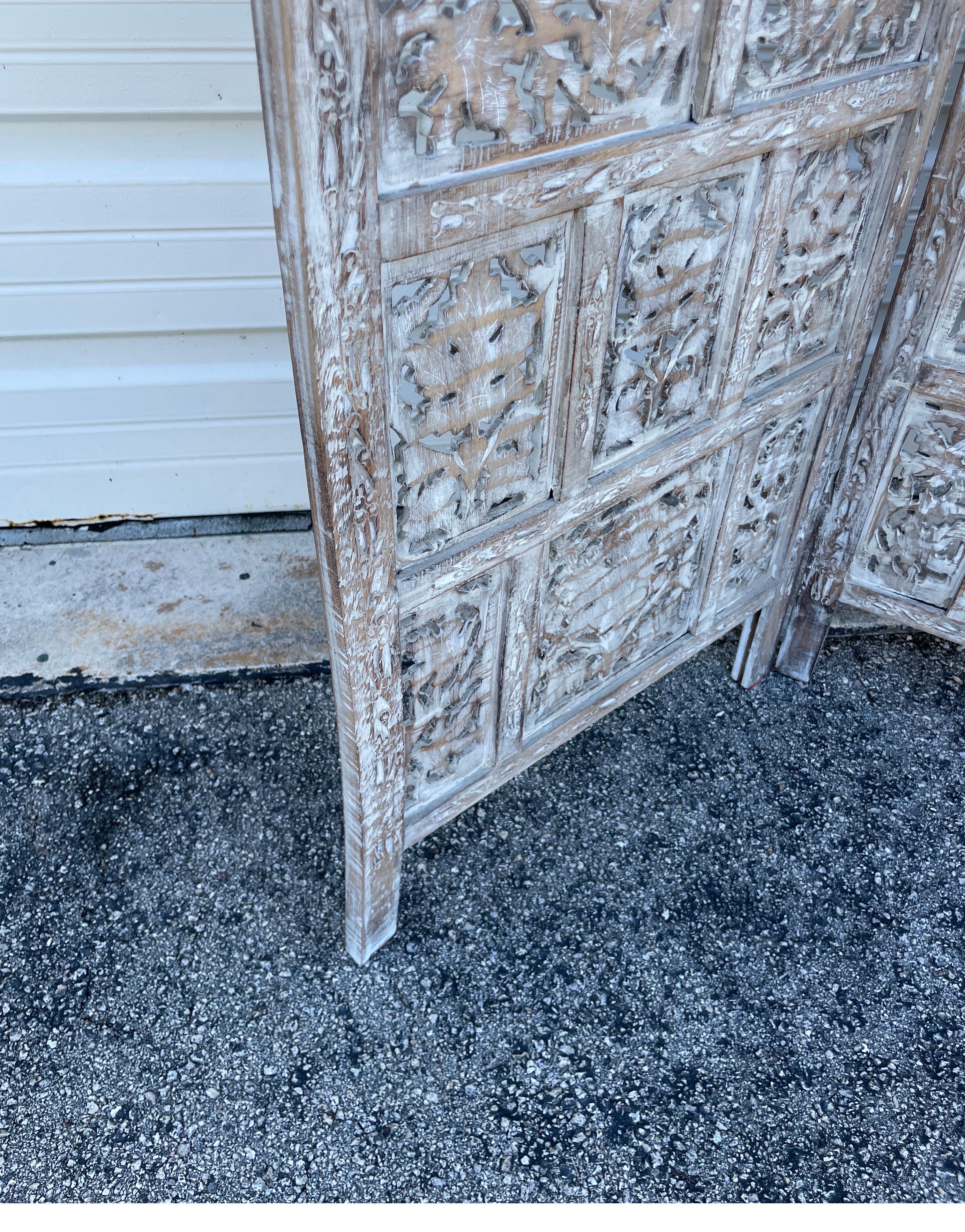 Vintage Anglo Indian Four Panel Screen For Sale 2