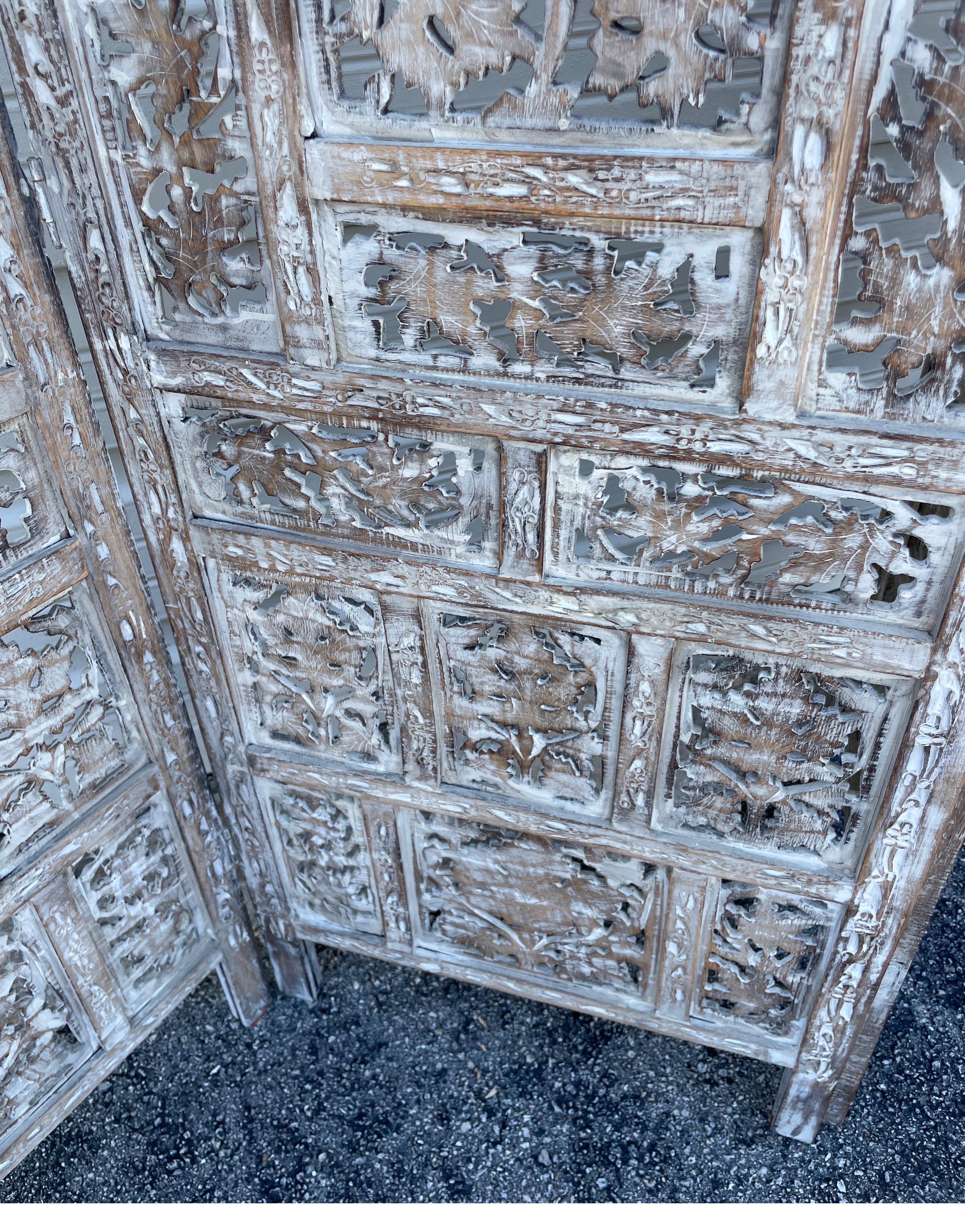 Vintage Anglo Indian Four Panel Screen For Sale 3