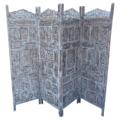 Vintage Anglo Indian Four Panel Screen