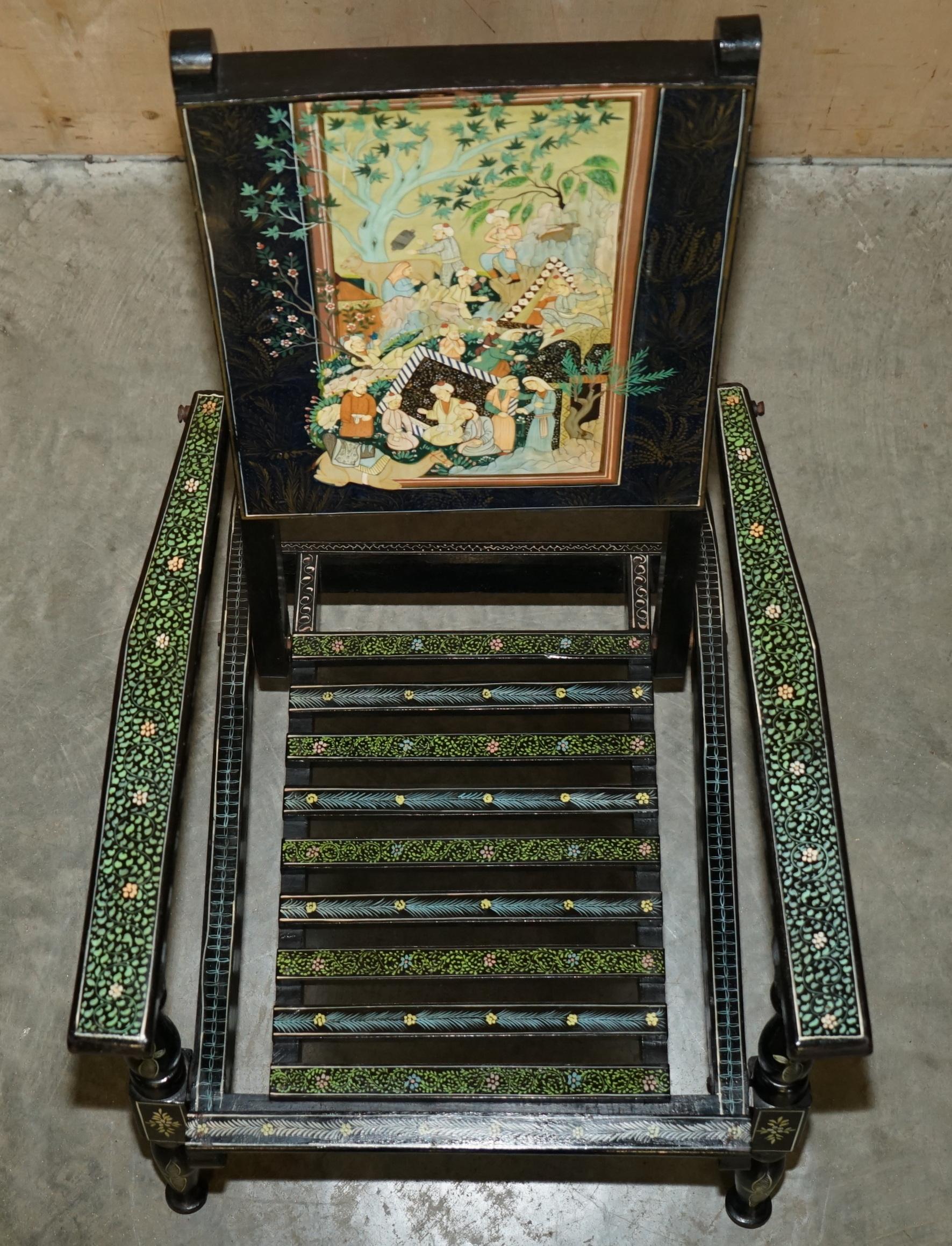 20th Century VINTAGE ANGLO INDIAN HAND PAINTED FOLDING FOLDING ARMCHAiR ORNATELY DETAILED For Sale