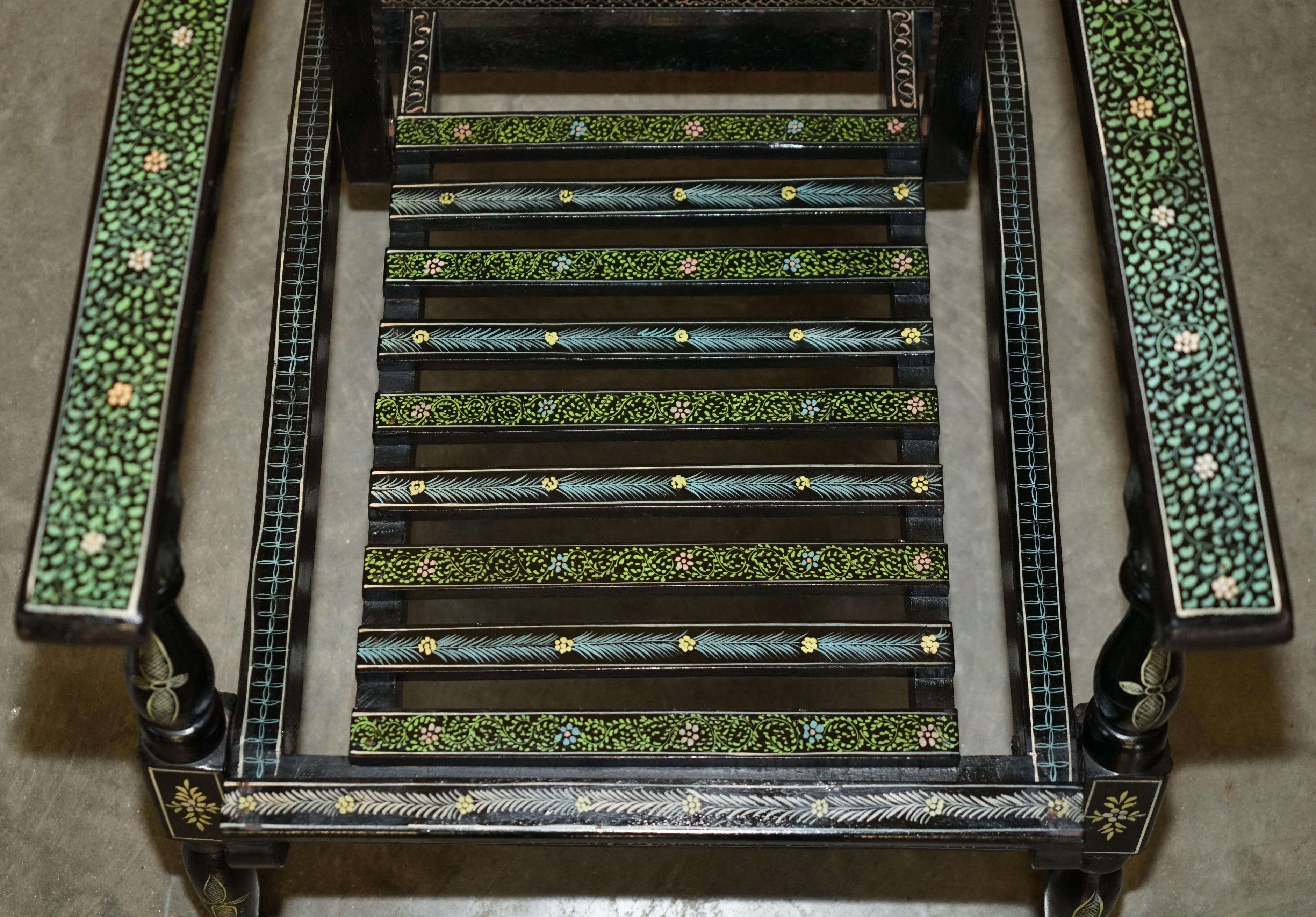 Wood VINTAGE ANGLO INDIAN HAND PAINTED FOLDING FOLDING ARMCHAiR ORNATELY DETAILED For Sale