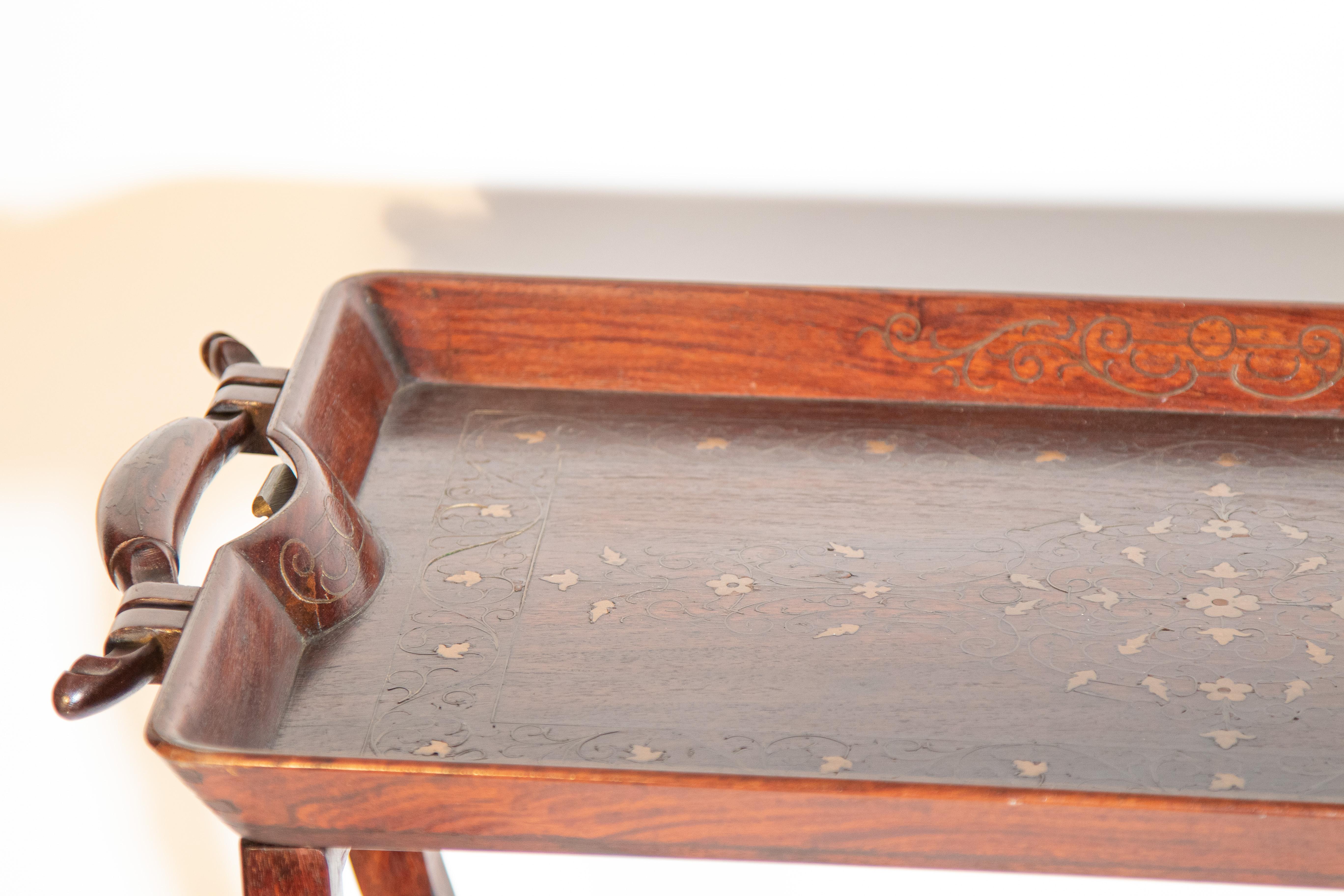 20th Century Vintage Anglo-Indian Inlaid Tray Table For Sale