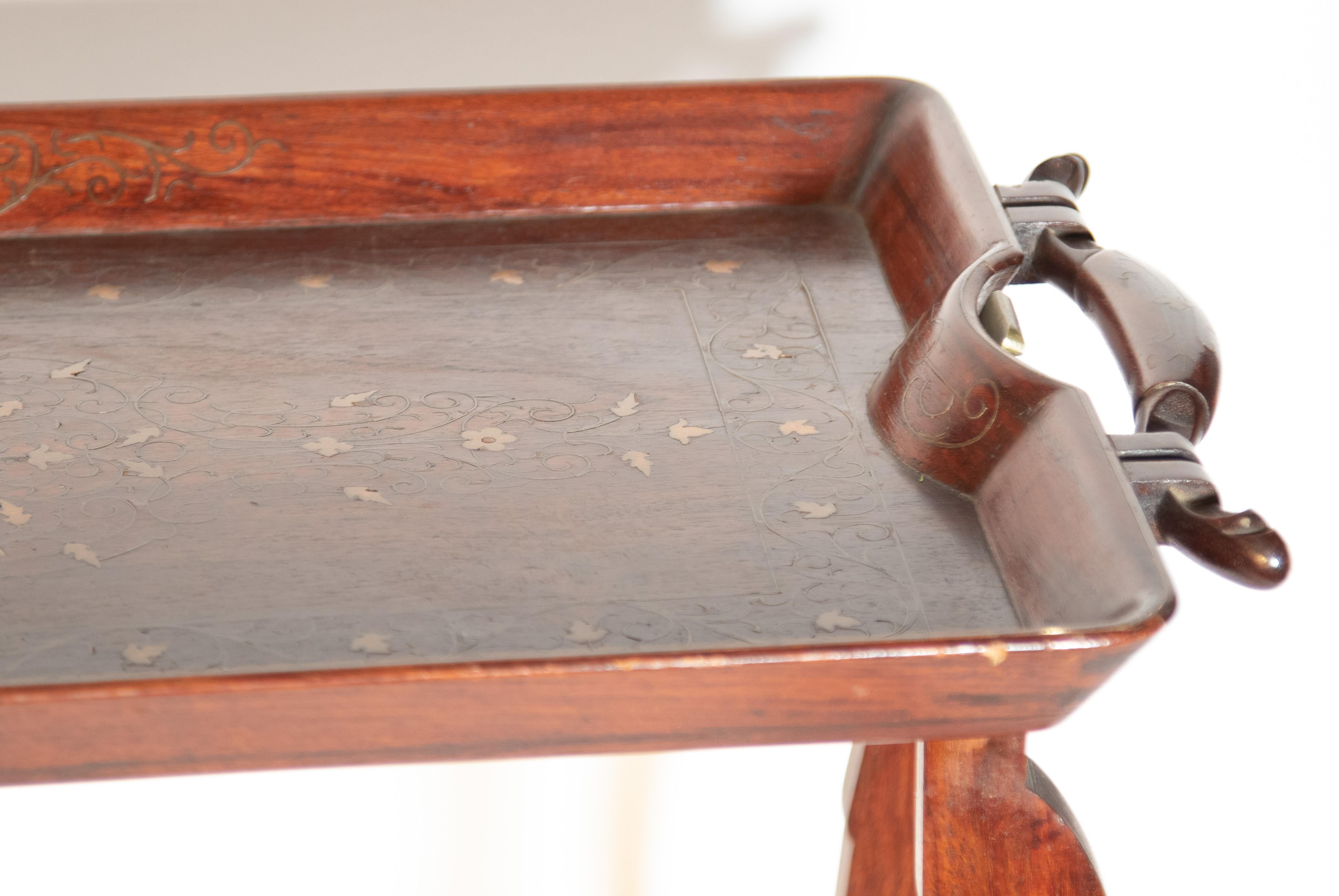 Rosewood Vintage Anglo-Indian Inlaid Tray Table For Sale