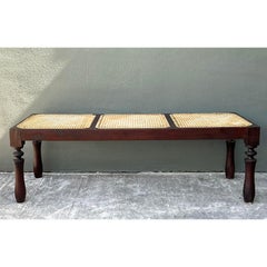 Vintage Anglo Indian Inset Cane Bench