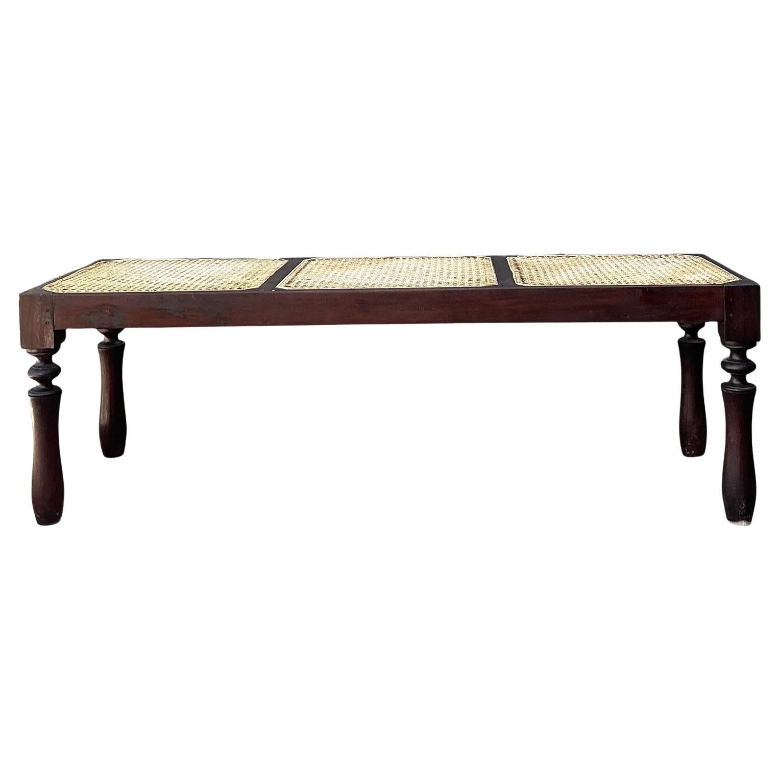 Vintage Anglo Indian Inset Cane Bench