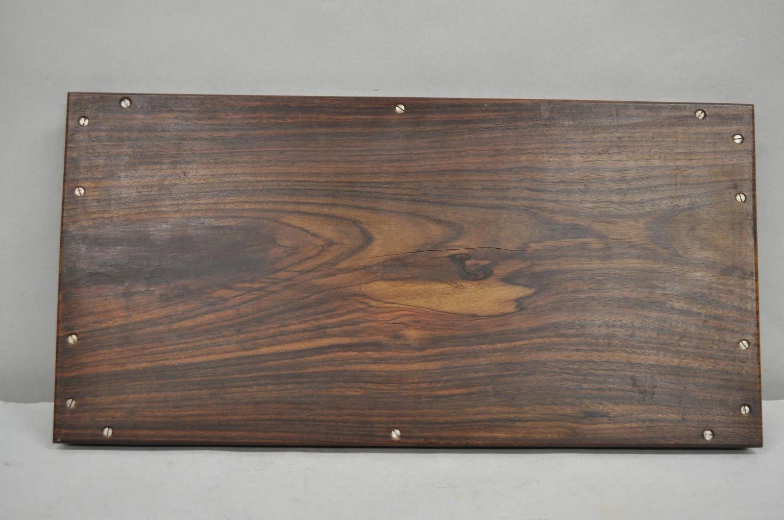Vintage Anglo-Indian Marquetry Inlay Rosewood Twin Handle Serving Tray For Sale 4