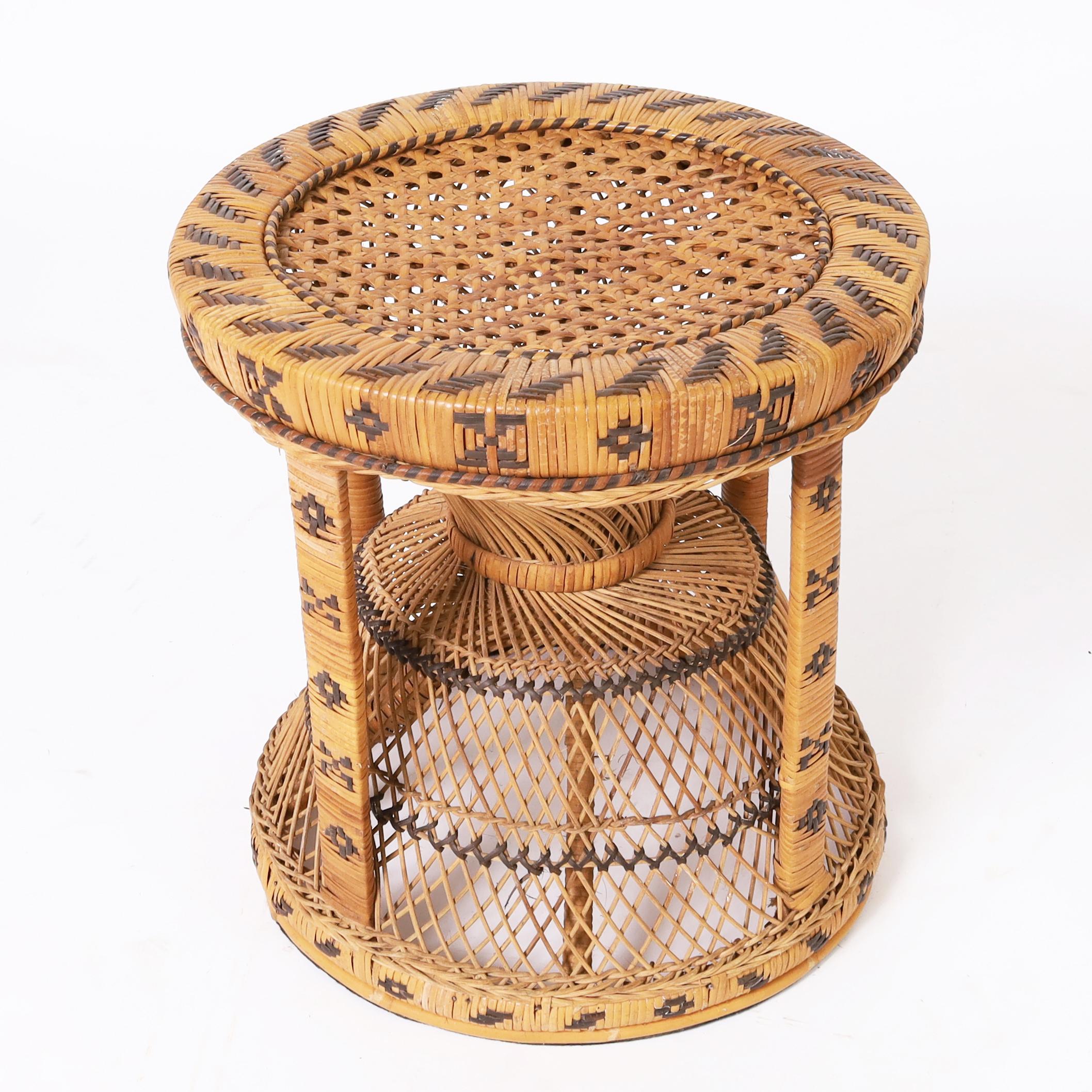 Vintage Anglo Indian Peacock Chair and Ottoman 3