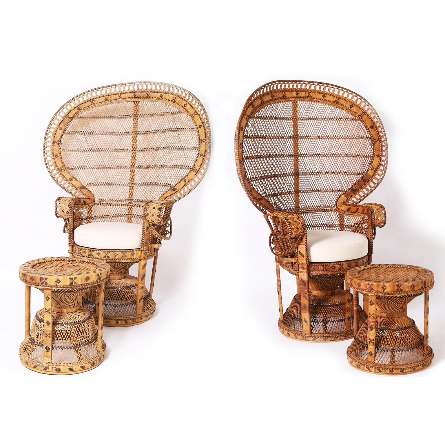 Vintage Anglo Indian Peacock Chair and Ottoman 4