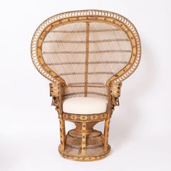 Vintage Anglo Indian Peacock Chair and Ottoman