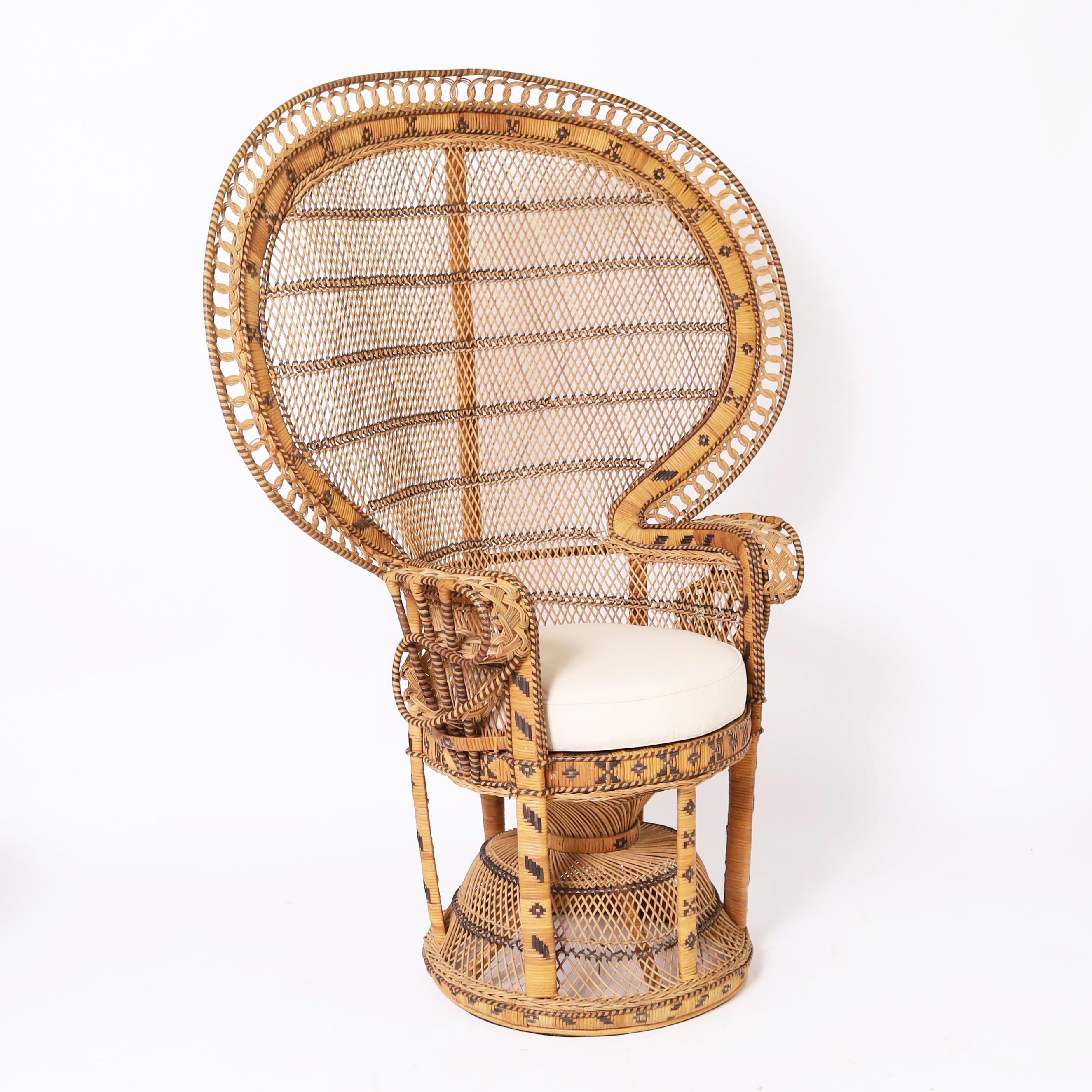 Anglo-Indian Vintage Anglo Indian Peacock Chair and Ottoman