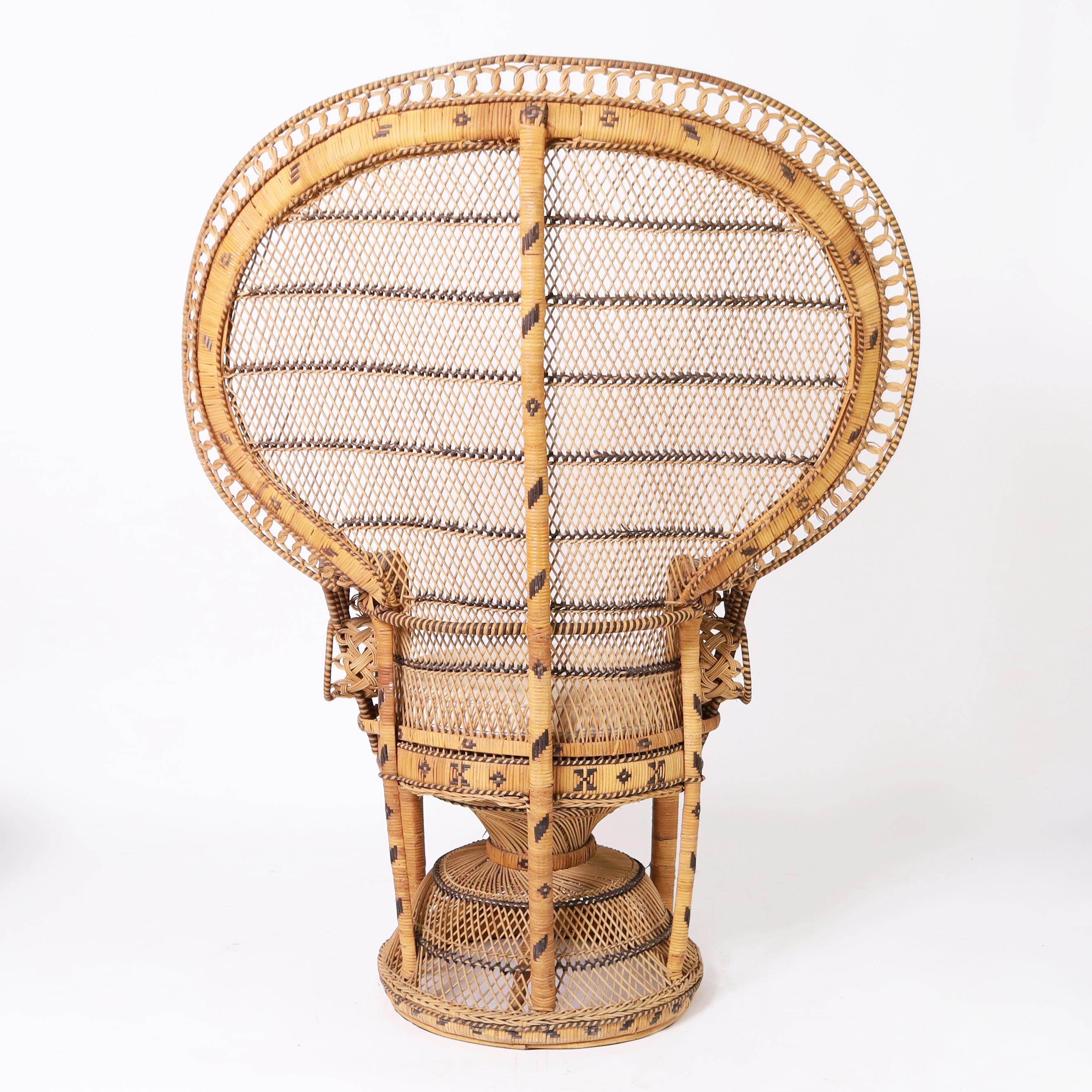 Vintage Anglo Indian Peacock Chair and Ottoman In Good Condition In Palm Beach, FL