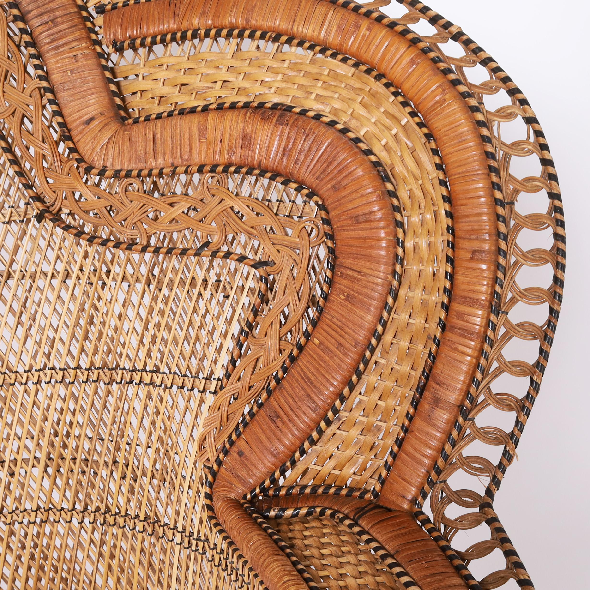 Wicker Vintage Anglo Indian Peacock or Cobra Recamier Lounge Chair For Sale