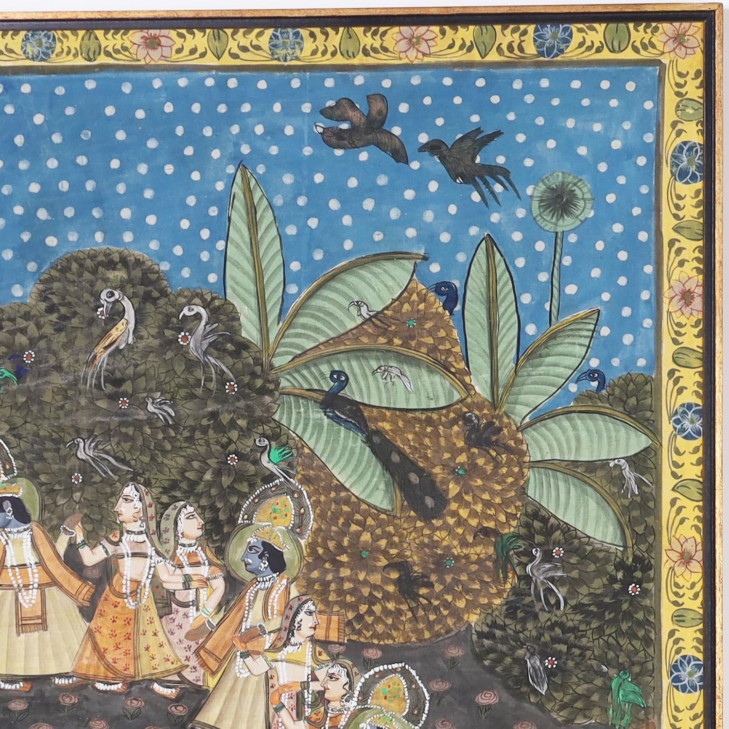 Anglo-Indian Vintage Anglo Indian Pishhwai Painting of Krishna For Sale