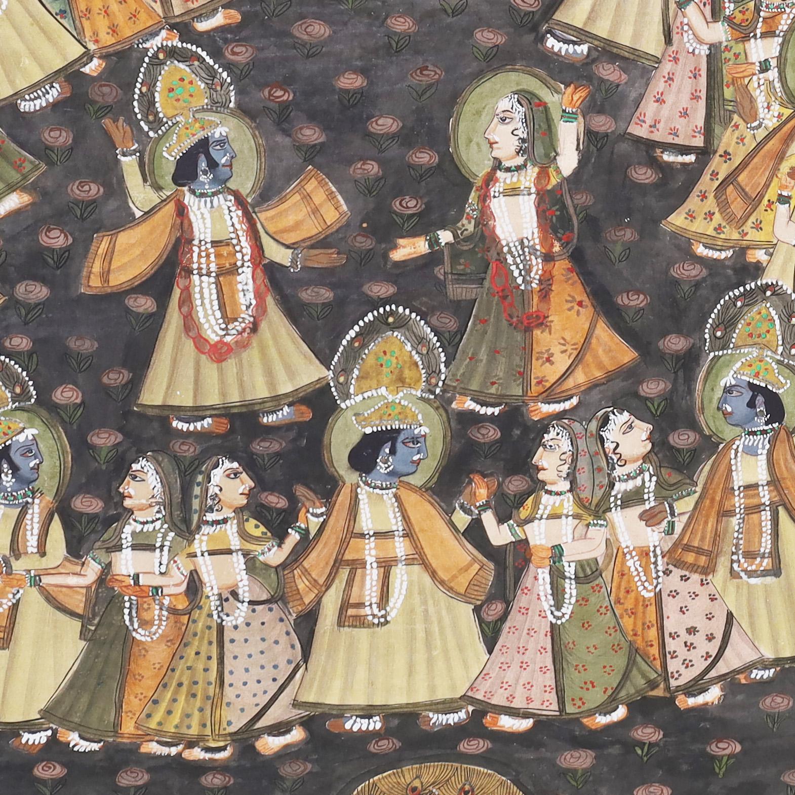 Peinture anglo-indienne Pishhwai vintage de Krishna en vente 2