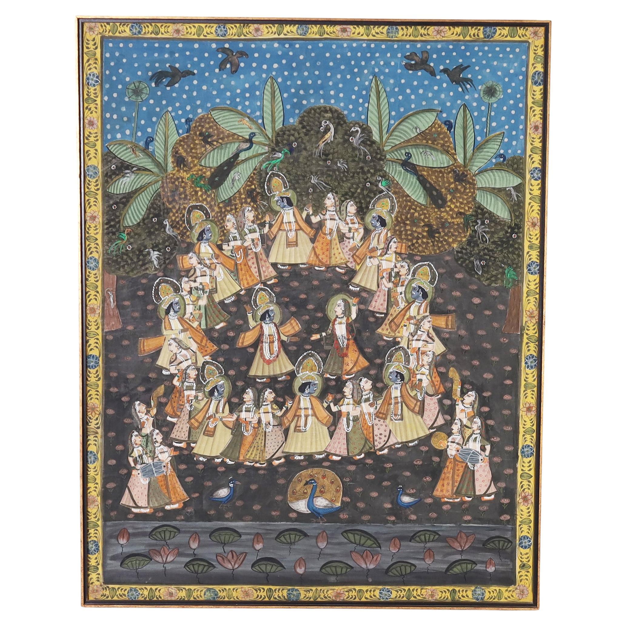 Vintage Anglo Indian Pishhwai Painting of Krishna For Sale