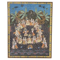 Retro Anglo Indian Pishhwai Painting of Krishna