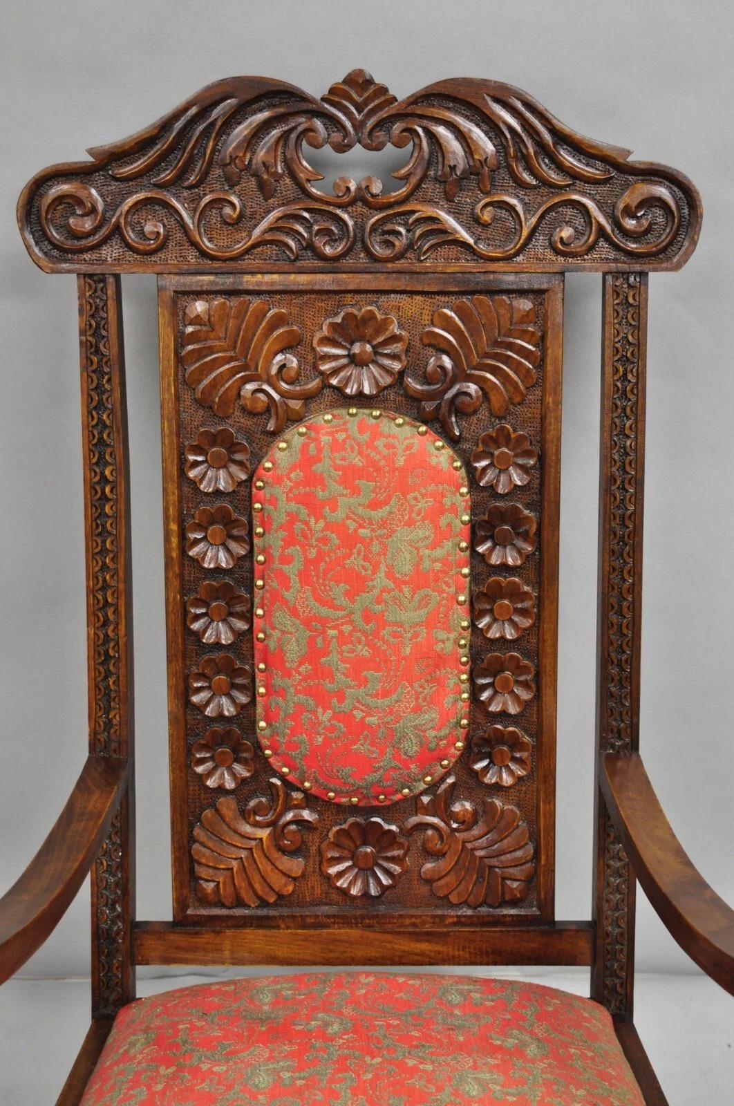 Unknown Vintage Anglo Indian Renaissance Style Carved Wood Rocker Rocking Chair For Sale