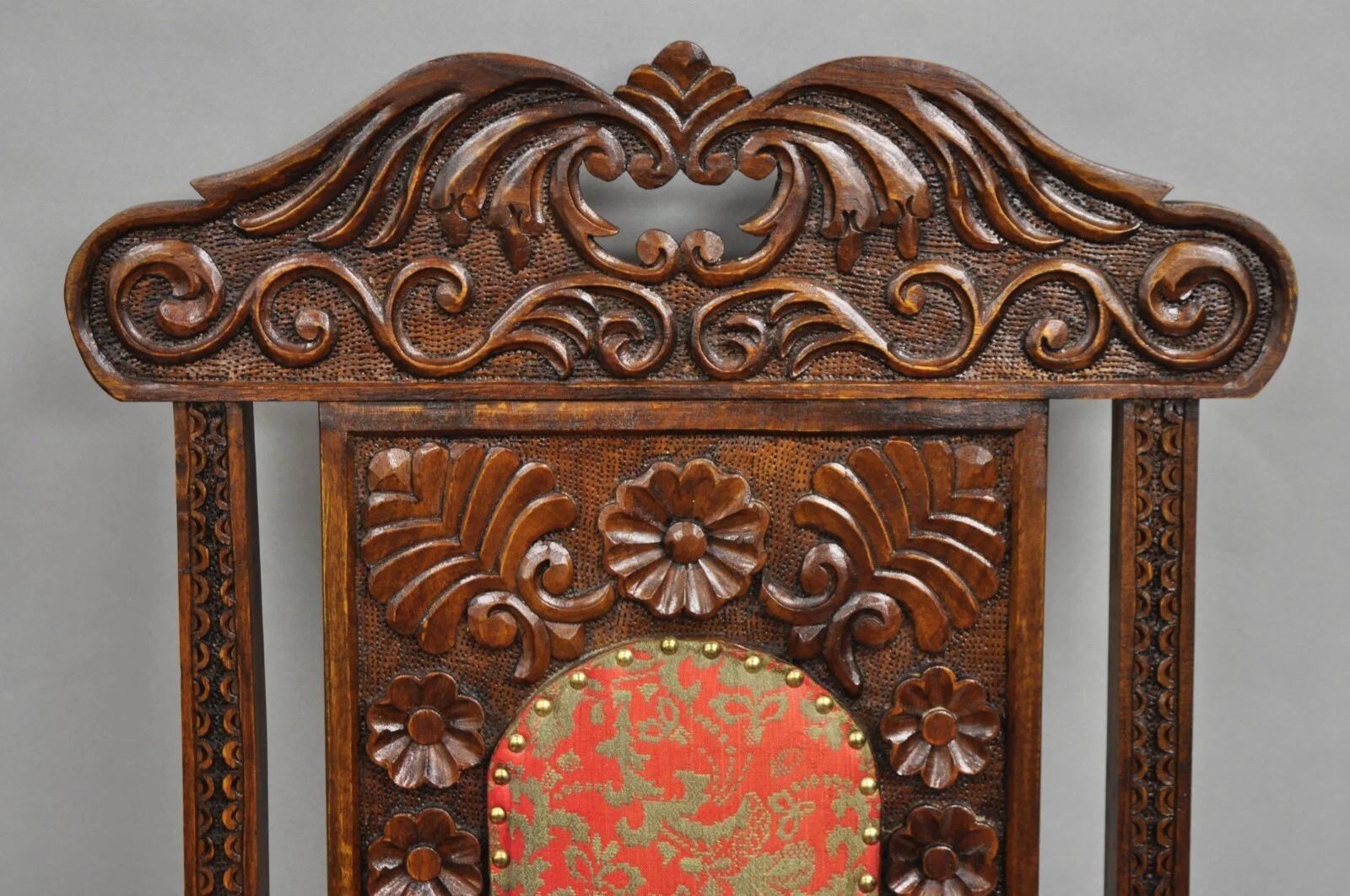 Vintage Anglo Indian Renaissance Style Carved Wood Rocker Rocking Chair In Good Condition For Sale In Philadelphia, PA