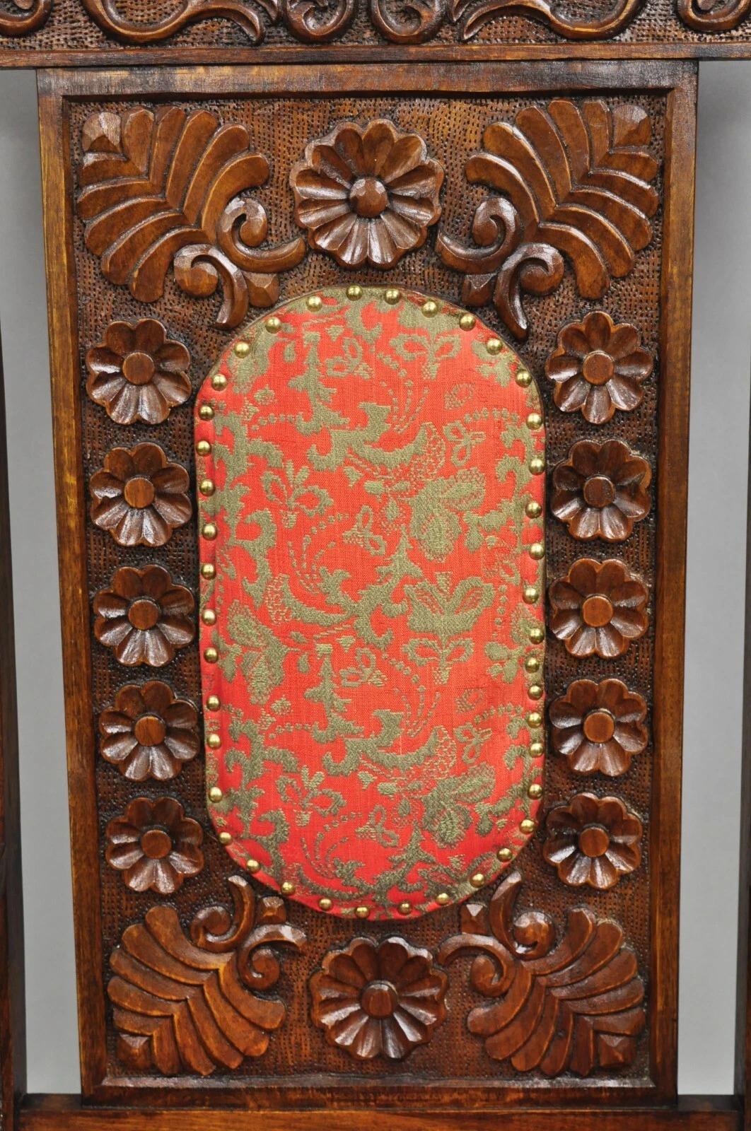 20th Century Vintage Anglo Indian Renaissance Style Carved Wood Rocker Rocking Chair For Sale