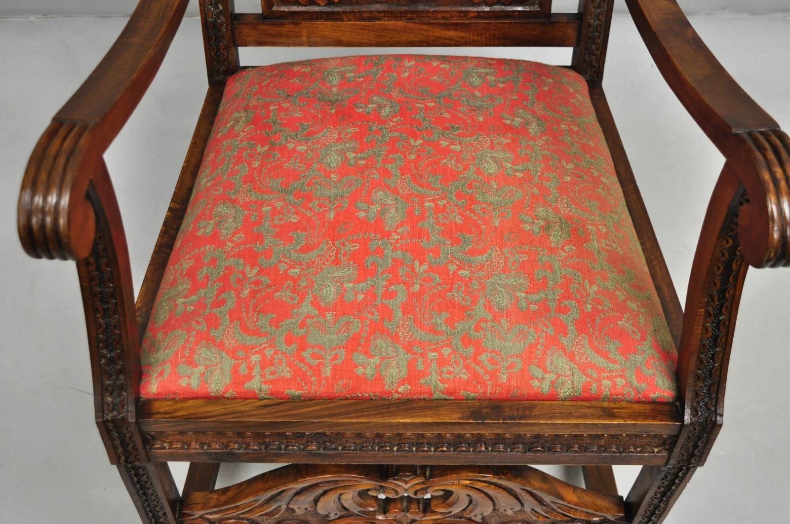 Vintage Anglo Indian Renaissance Style Carved Wood Rocker Rocking Chair For Sale 1