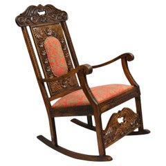 Vintage Anglo Indian Renaissance Style Carved Wood Rocker Rocking Chair