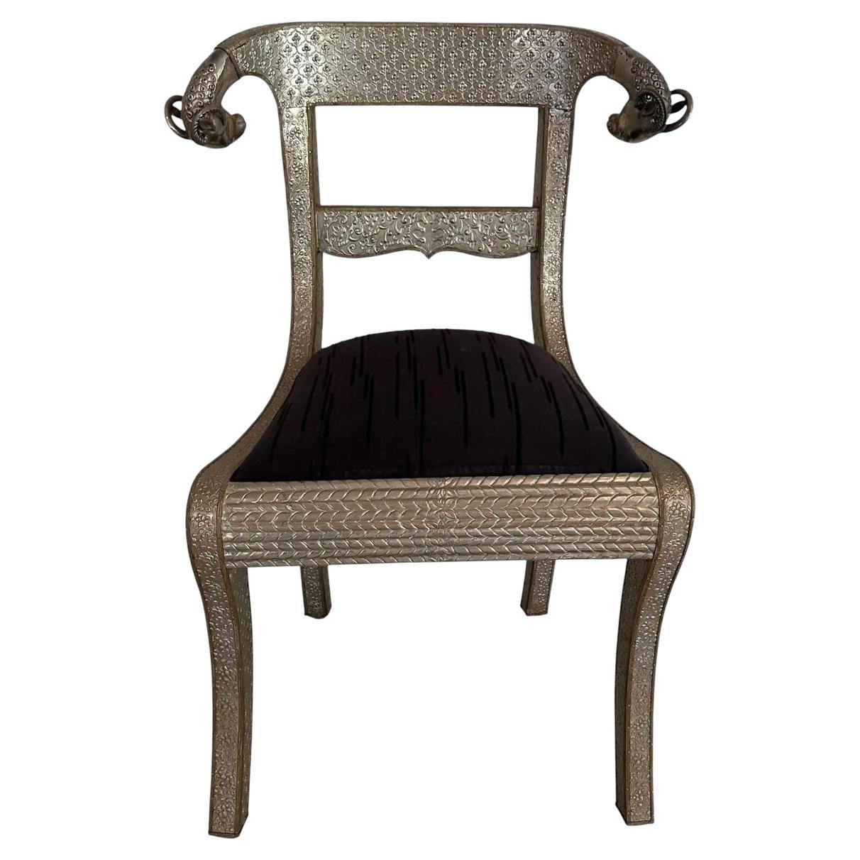 Vintage Anglo Indian Repousse Ram's Head Chair - 1 of 8