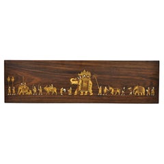 Vintage Anglo Indian Rosewood Inlaid Plaque of Figural Procession