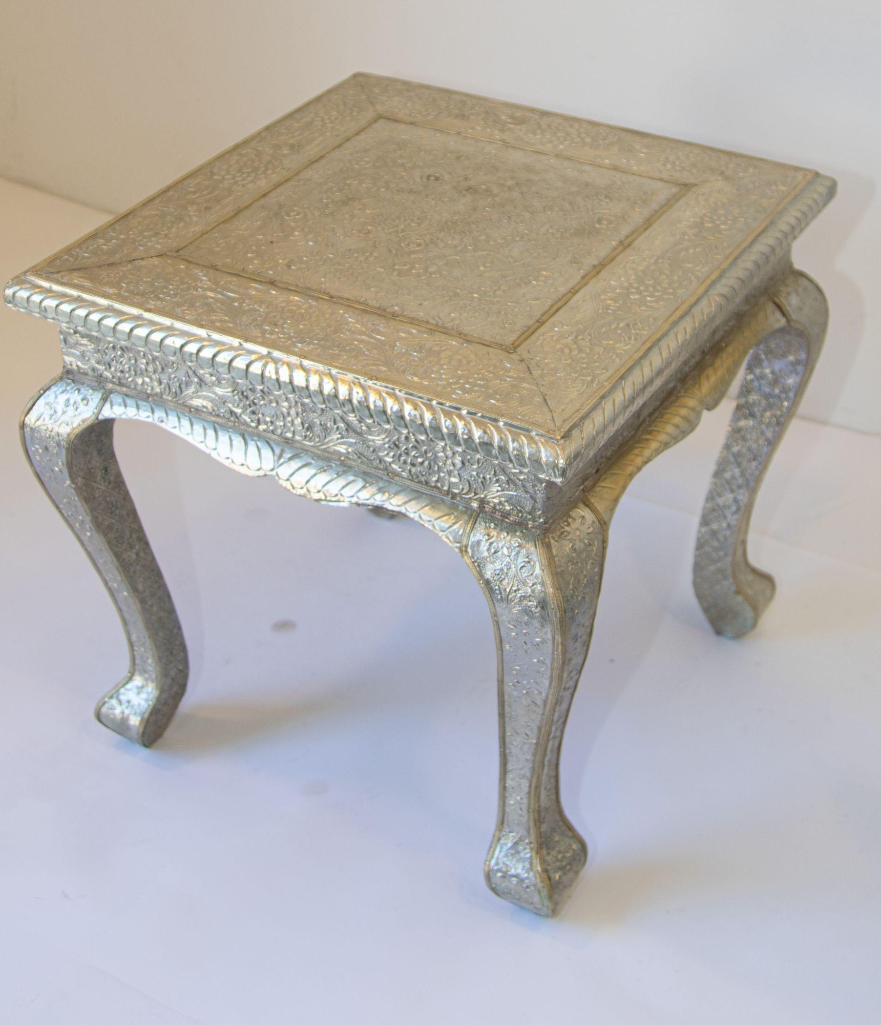 Vintage Anglo-Indian Silver Clad Side Low Table For Sale 2