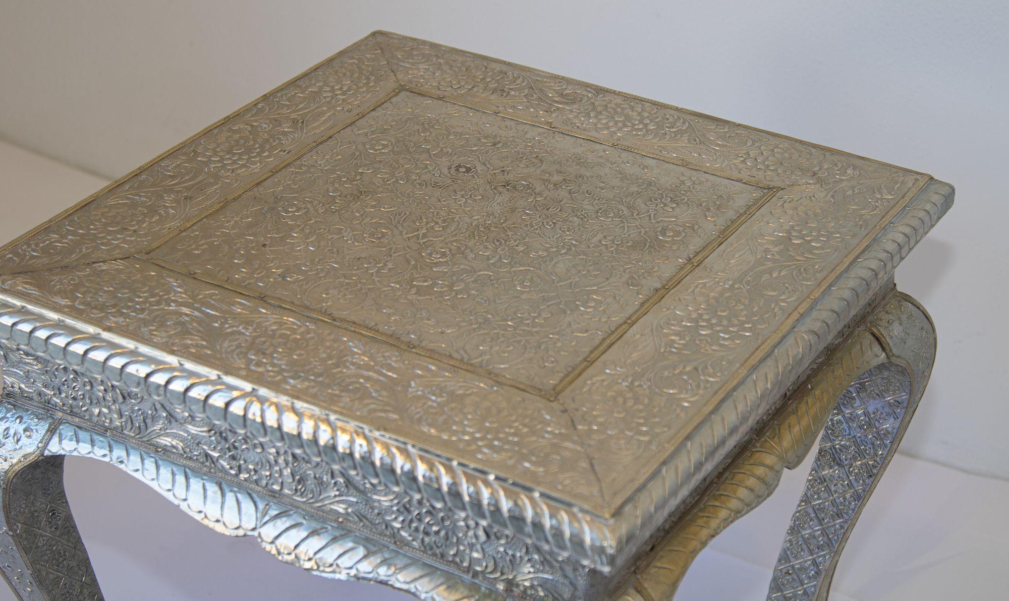 Vintage Anglo-Indian Silver Clad Side Low Table For Sale 4