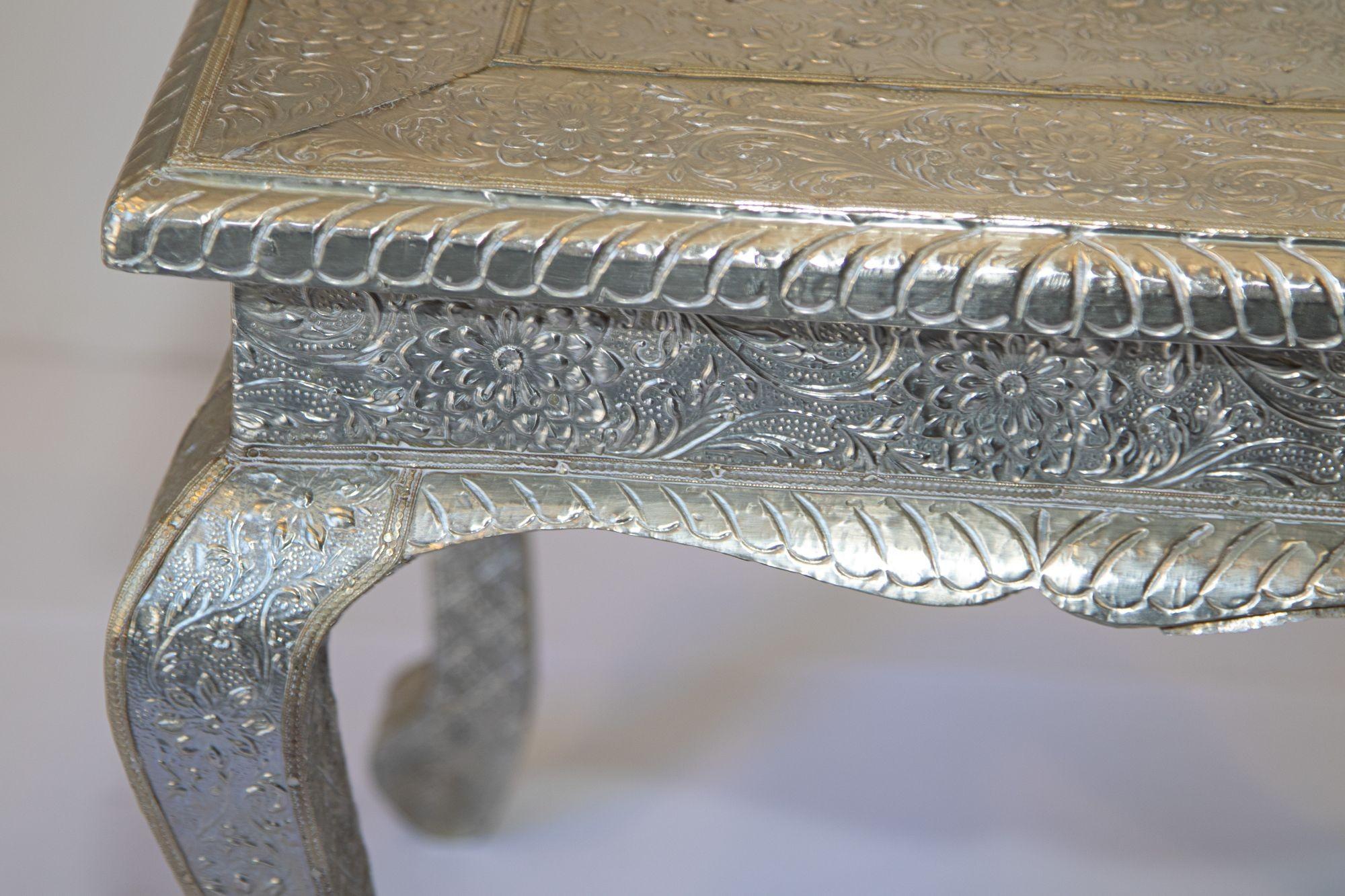 Embossed Vintage Anglo-Indian Silver Clad Side Low Table For Sale