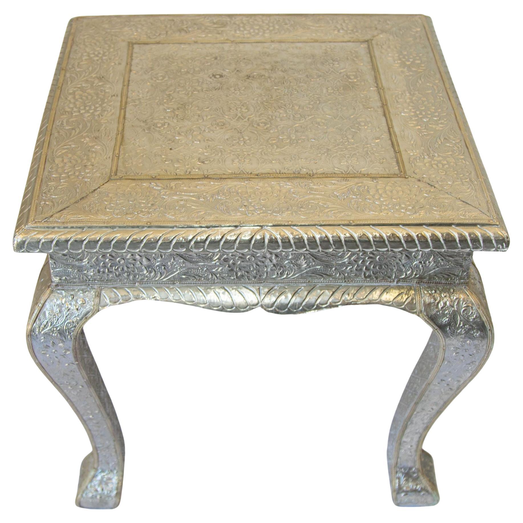 Vintage Anglo-Indian Silver Clad Side Low Table For Sale