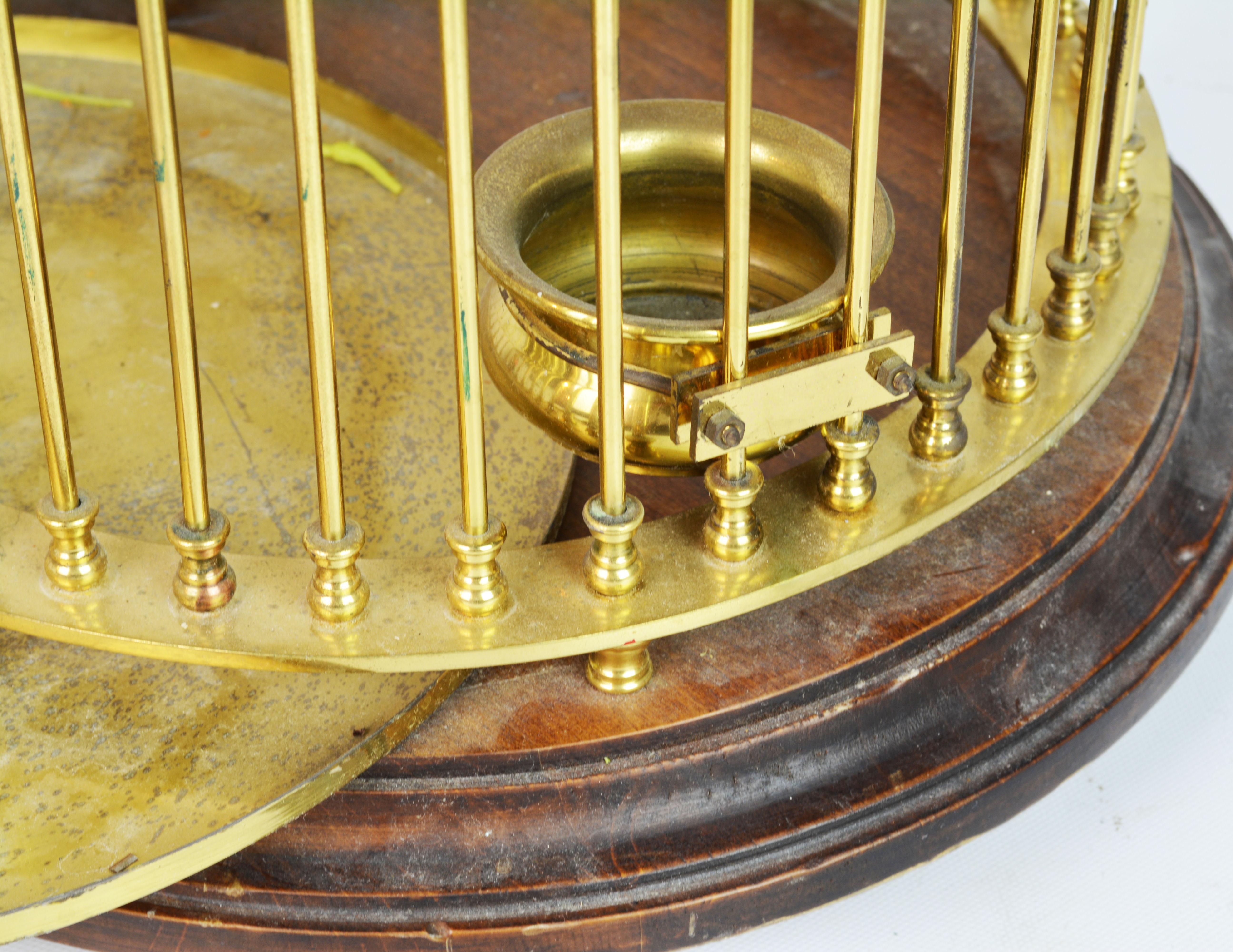 Vintage Anglo Indian Solid Brass and Wood Domed Bird Cage with Bird 1