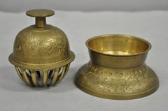 Vintage By Indian Solid Brass Elephant Claw Engraved Dinner Bell on Stand