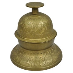 Vintage By Indian Solid Brass Elephant Claw Engraved Dinner Bell on Stand